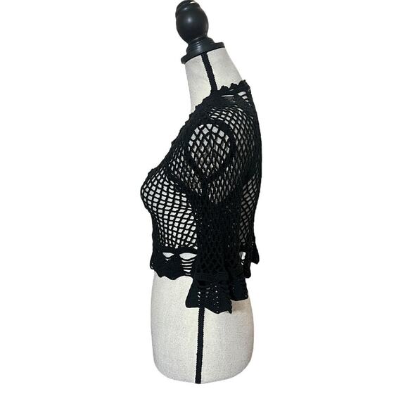 VTG Y2K Nanette Lepore Black Open Crochet Whimsygoth Cropped Cardigan XS/S - Picture 3 of 5